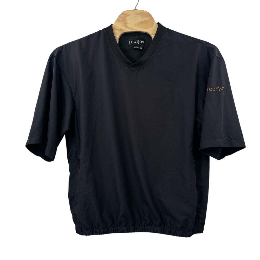 FootJoy FJ Golf Windbreaker XL Black Gold Short Sleeve Zip Pockets Pullover
